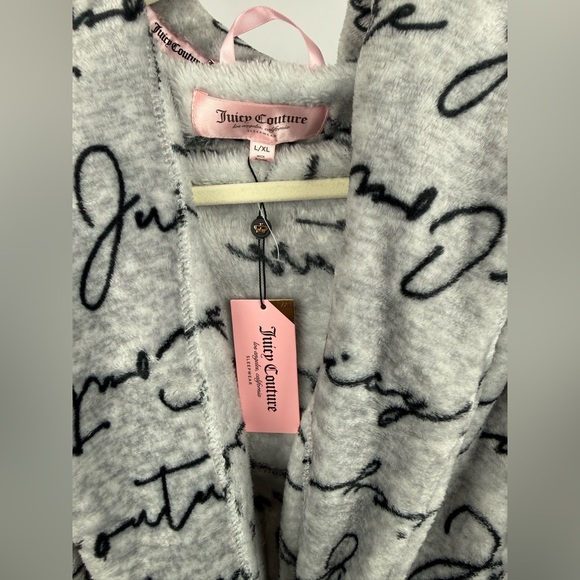 Juicy Couture Hooded Luxe Plush Robe L/XL Heather Gray Script Logo NWT Cozy - Picture 7 of 7